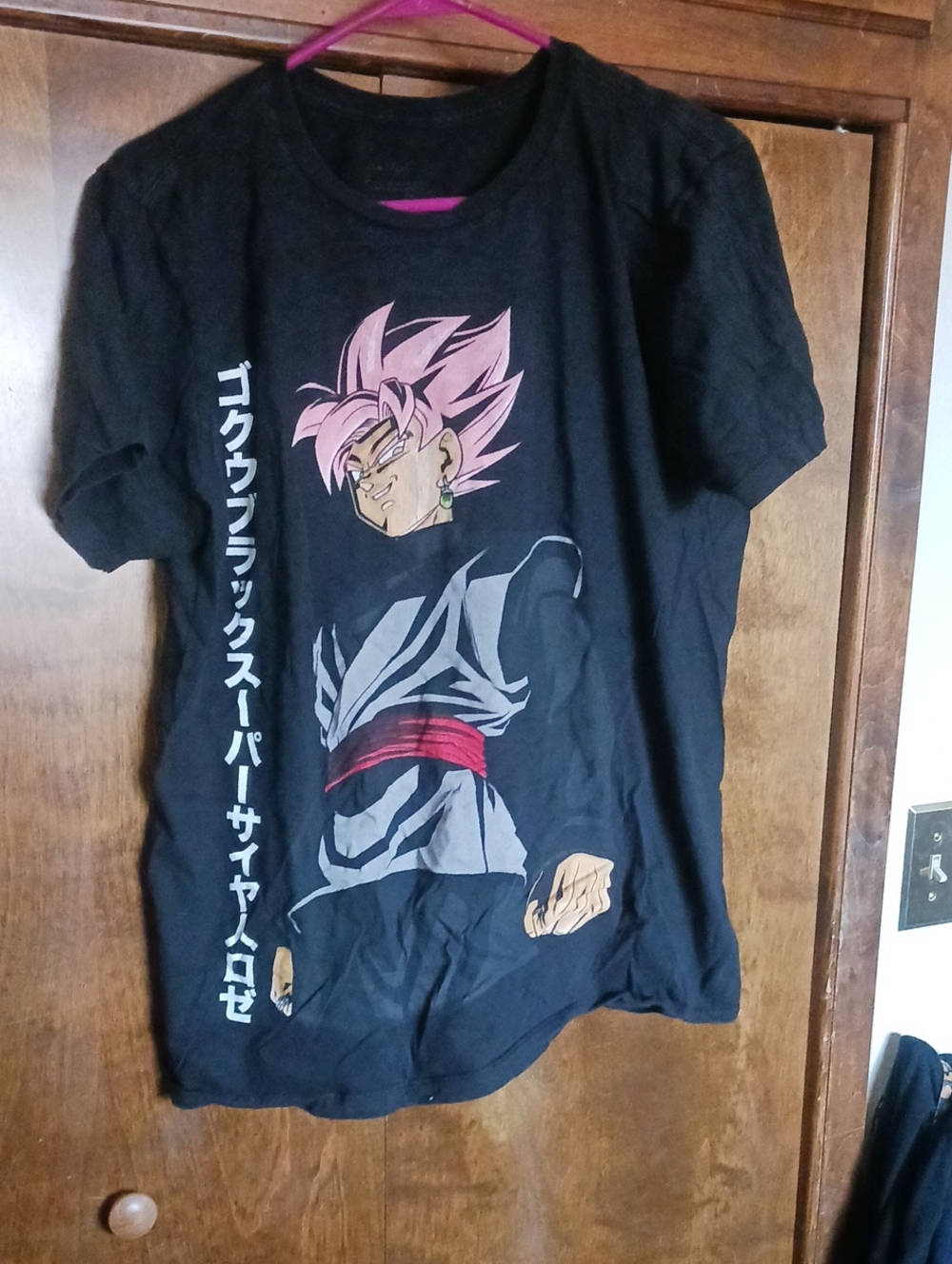 Black Mens Dragon Graphic Tee with Pink Hair Character